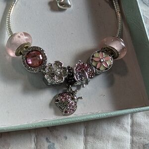 Ladybug Pink Crystal Charm Bracelet